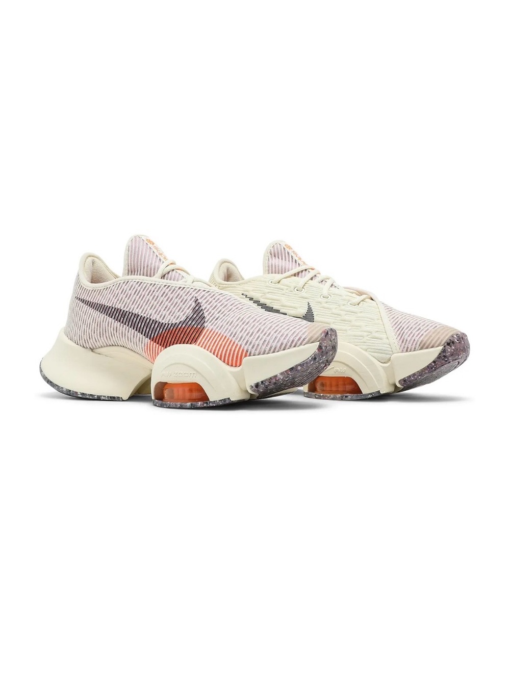 Nike Women's Cream and Pink Athletic Sneakers with Orange Accents